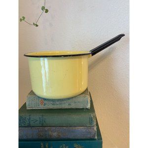 Vintage Enamel Ware Light Yellow and Black Small Saucepan